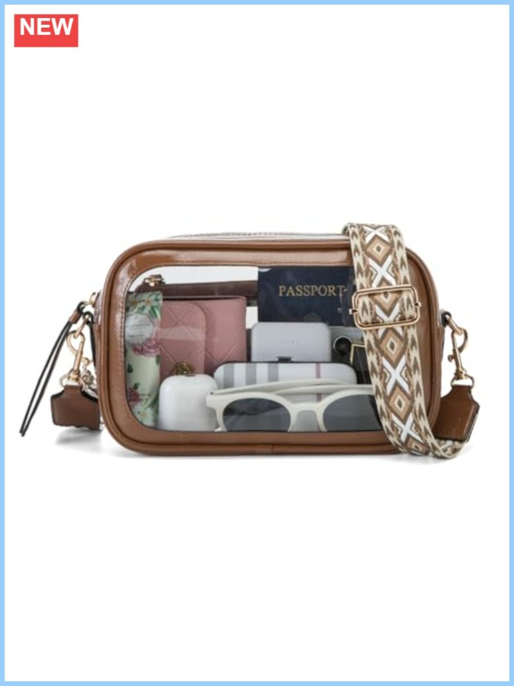 Clear Crossbody Purse Faux Leather Trim Stadium Concert Bag